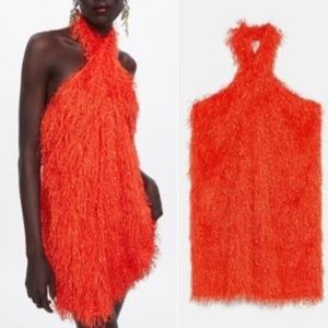 ZARA Orange Fringe Halter Mini Blogger Favorite Party Dress